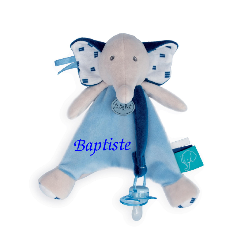  - edgar et eglantine - attache-sucette éléphant bleu 20 cm 